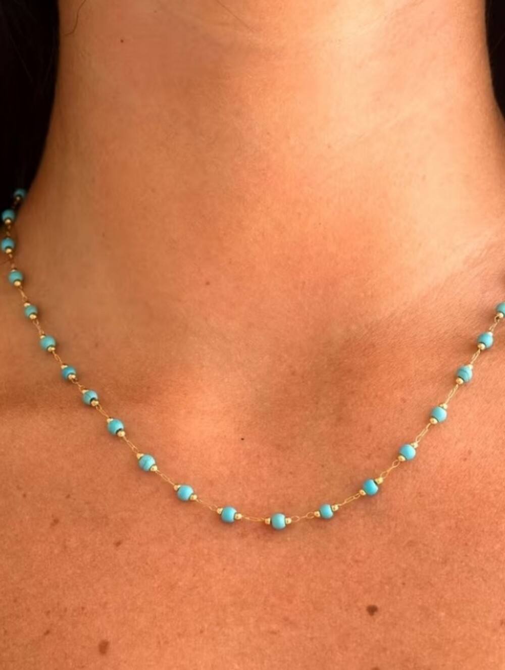 NEW! 18K Gold Plated Delicate Turquoise Bead Necklace - Women's Jewelry
